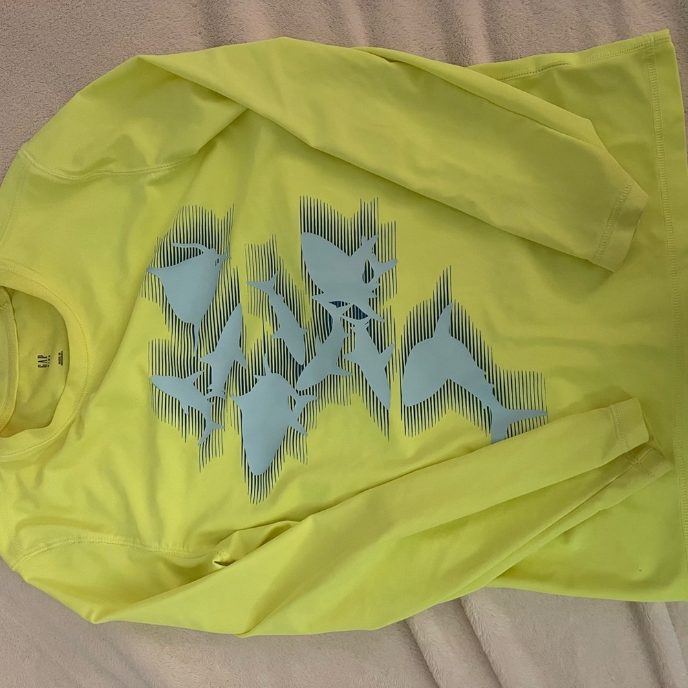 GAP Boy Neon Yellow Graphic Long Sleeve Swim Shirt